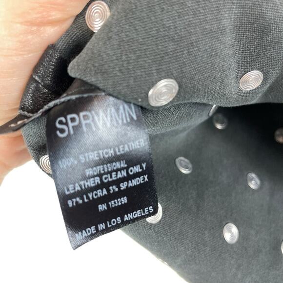 SPRWMN Leather Stretch Studded Sleeveless Cropped Tank Top Black Size S - Picture 3 of 5